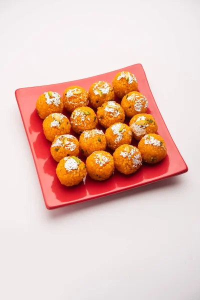 Indiana Doce Motichoor Laddoo Laddu Bundi Feito Farinha Grama Bolas — Fotografia de Stock