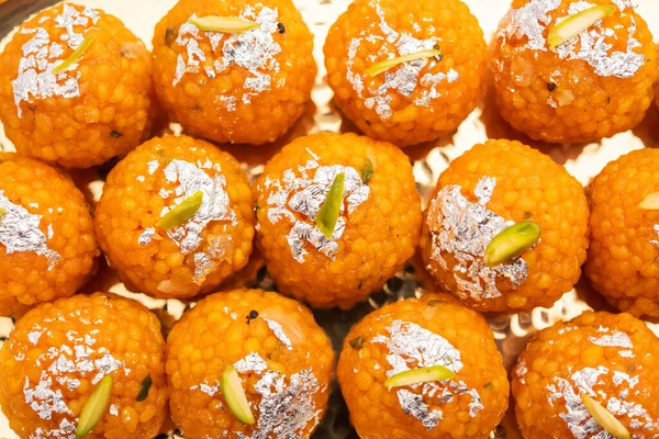 Motichoor Laddoo Dulce Indio Laddu Bundi Hecho Harina Gramo Bolas —  Fotos de Stock