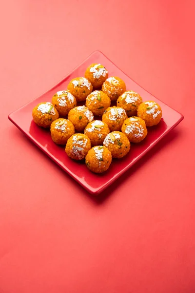 Indické Sladké Motichoor Laddoo Nebo Bundi Laddu Gramové Mouky Velmi — Stock fotografie