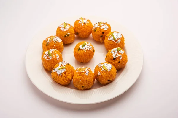 Motichoor Laddoo Dulce Indio Laddu Bundi Hecho Harina Gramo Bolas —  Fotos de Stock