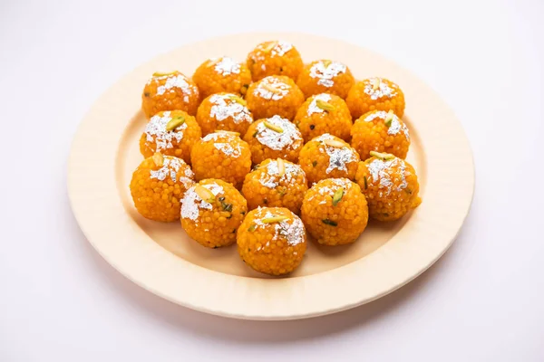 Motichoor Laddoo Dulce Indio Laddu Bundi Hecho Harina Gramo Bolas —  Fotos de Stock