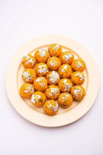 Ινδικό Γλυκό Motichoor Laddoo Bundi Laddu Από Αλεύρι Gram Πολύ — Φωτογραφία Αρχείου