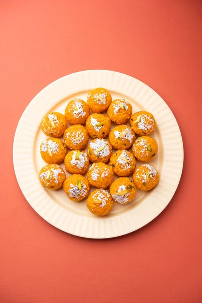 Indische Süße Motichoor Laddoo Oder Bundi Laddu Aus Gramm Mehl — Stockfoto