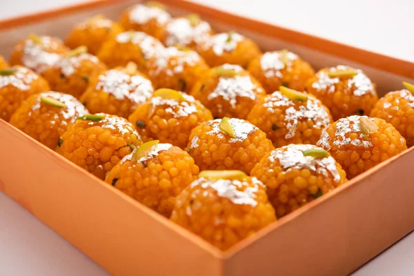 Motichoor Laddoo Dulce Indio Laddu Bundi Hecho Harina Gramo Bolas —  Fotos de Stock