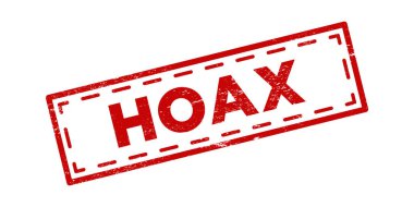 Kırmızı grunge biçimi HOAX pul illüstrasyonu, dijital platformlarda yanlış bilgi veya sahte haberleri vurgulamak için idealdir