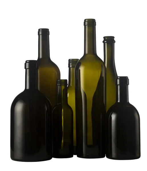 Garrafas de vinho vazias isoladas em branco — Fotografia de Stock