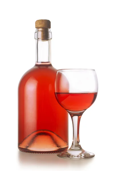 Piccola bottiglia di vino rosa con vetro — Foto Stock