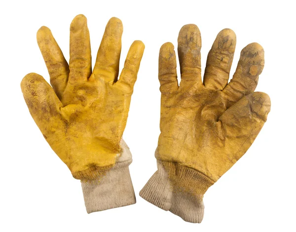 Ζευγάρι εργασίας κίτρινα γάντια που χρησιμοποιείται — Φωτογραφία Αρχείου