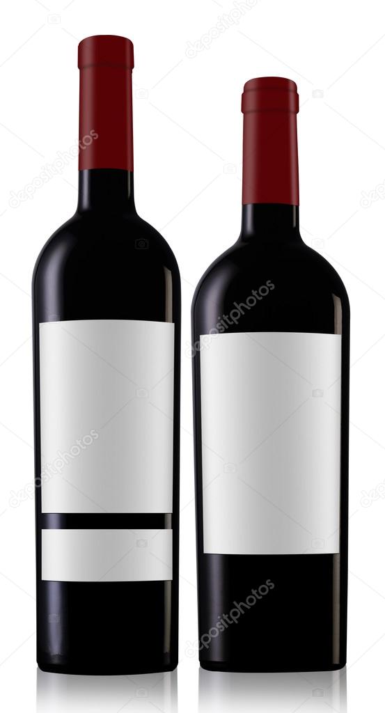 Two red wine bottles isolated on white