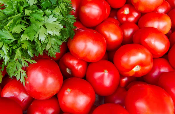 Vista superior de muchos tomates en el mercado — Foto de Stock