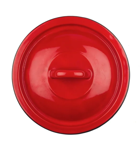 Röd metall potten locket — Stockfoto