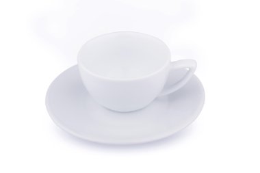 İzole plakalı beyaz boş kahve fincanı