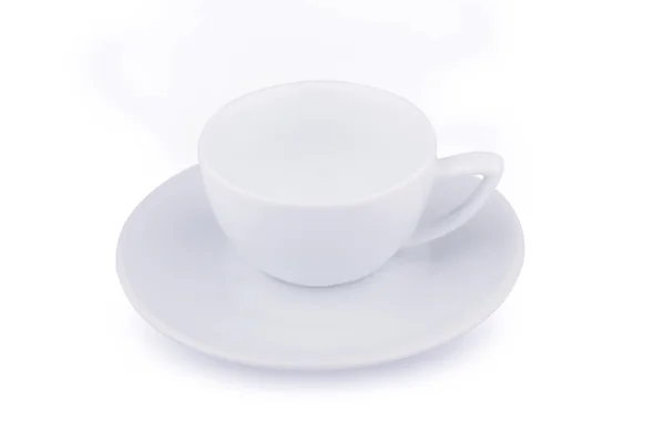 Tazza di caffè vuota bianca con piatto isolato — Foto Stock