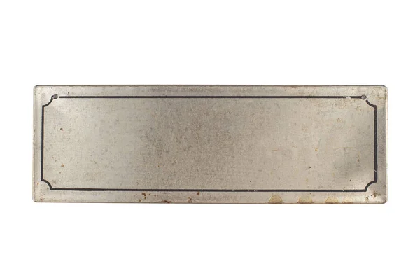Nahaufnahme Von Leeren Vintage Metallic Schilderplakette Silberner Farbe Mit Schwarzem — Stockfoto