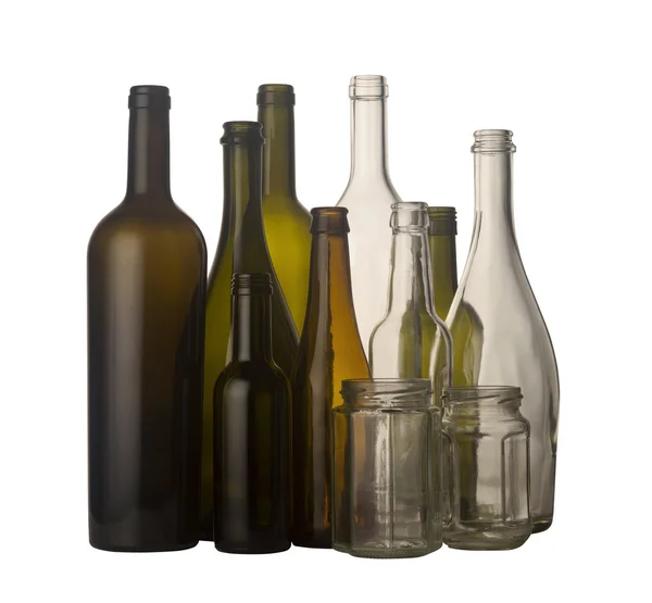 Grupp av glasflaskor och burkar — Stockfoto