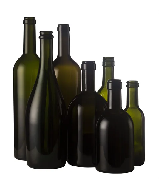 Garrafas de vinho vazias isoladas em branco — Fotografia de Stock