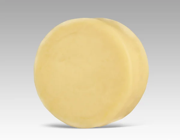 Okrągły żółty ser makieta z brak etykiety — Zdjęcie stockowe