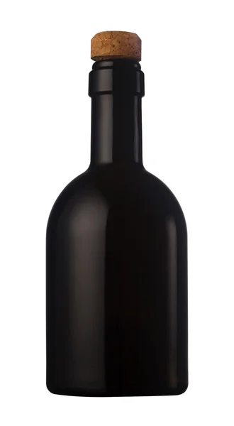 Small black wine bottle with cork — Stock Photo, Image