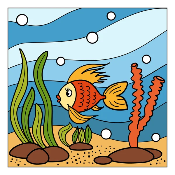 Coloring page outline of underwater world with funny fishes