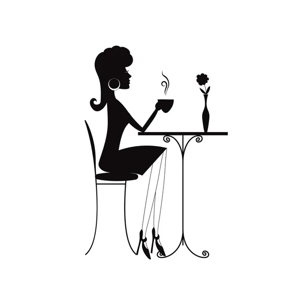 Силует жінки в кафе — стоковий вектор