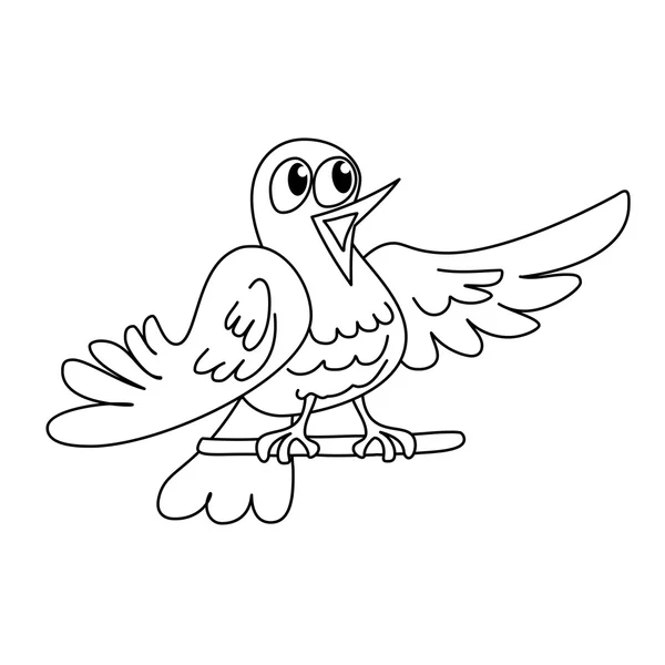 Desenho de página para colorir de pássaro engraçado cantando — Vetor de Stock