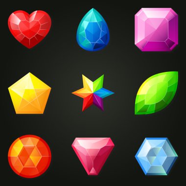 Değerli taşlar ile farklı şekiller kümesi