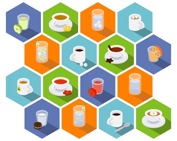 İzometrik içecekler ve meşrubatlar simgeler düz tasarım