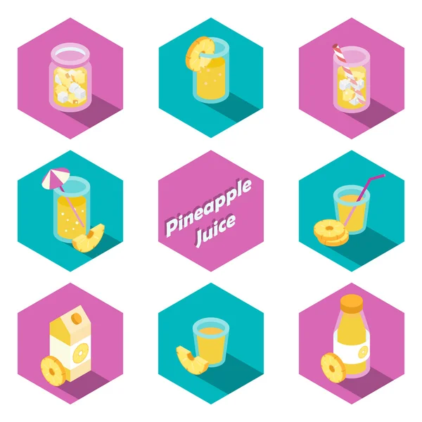 Ícones de bebidas e bebidas isométricas em design plano — Vetor de Stock