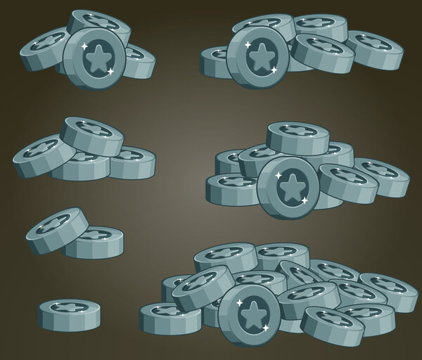 Set Of Silver Coin Piles For Game