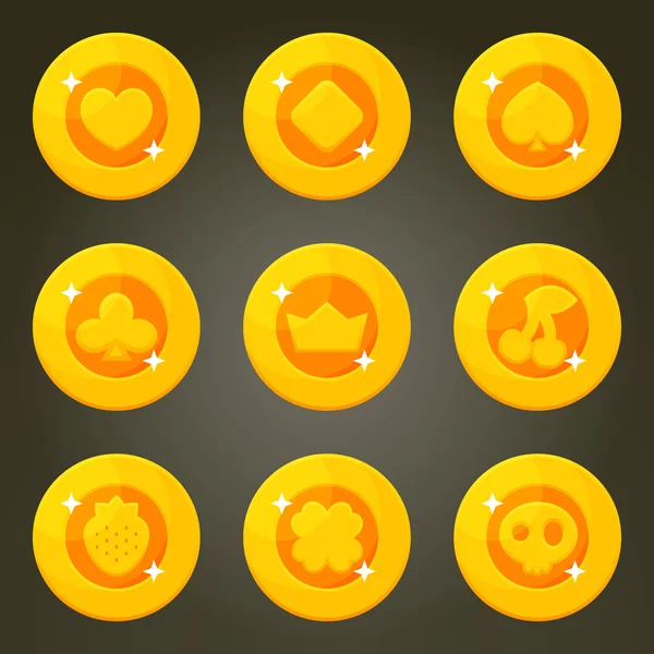 Moneda de oro con emblemas de casino — Vector de stock