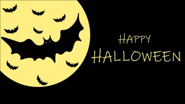 Yarasalar ve ay ile Cadılar Bayramı bayrağınız kutlu olsun. Karanlık bir arkaplanda resim. Mutlu Cadılar Bayramı konsepti..