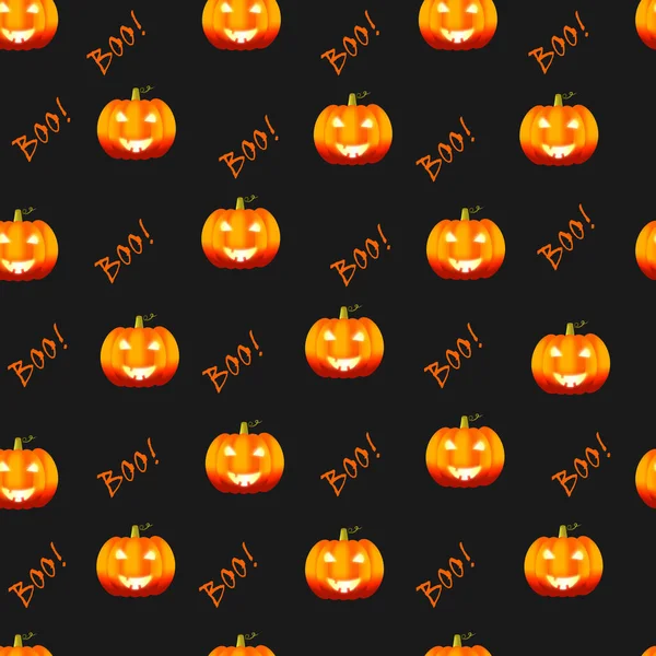 Happy Halloween Patter Mit Kürbissen Vector Illustration Auf Dunklem Hintergrund — Stockvektor