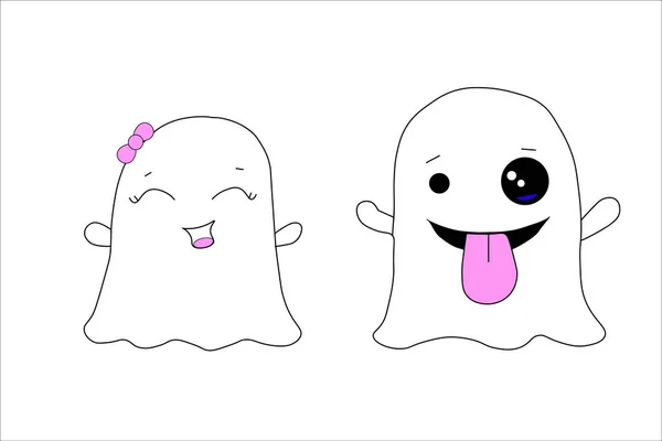 ハロウィンゴーストをセット 幽霊の男の子と女の子 白い背景の子供たちのためのベクターイラスト バナー ポスター ハロウィンパーティー招待状 グリーティングカードのための概念 — ストックベクタ