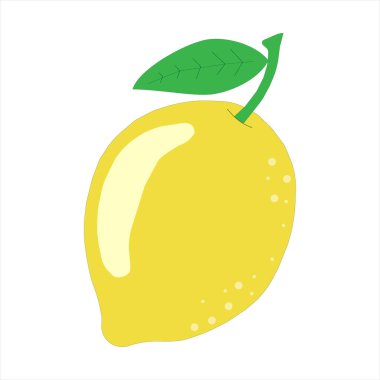 Renkli, yarım ve yeşil yapraklı limon dilimi. Beyaz arkaplanda izole edilmiş vektör illüstrasyonu..