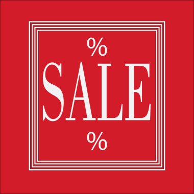 Pankart satışı, büyük indirimler. Vektör illüstrasyonu. Reklam kampanyası. Kırmızı ve beyaz. Vektör sanatı, kartpostallar, posterler, el ilanları, klipler ve vektör resimleri için modaya uygun bir kavram..