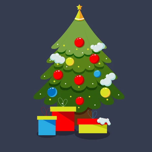 Árbol Navidad Con Decoraciones Cajas Regalo Feliz Navidad Año Nuevo — Archivo Imágenes Vectoriales