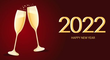 Kırmızı arka planda köpüklü şampanya bardakları. 