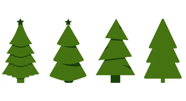 Establecer Icono Árbol Navidad Verde Sobre Fondo Blanco Ilustración Vectorial — Archivo Imágenes Vectoriales