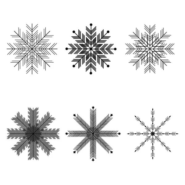 Conjunto Negro Vector Copos Nieve Icono Sobre Fondo Blanco — Archivo Imágenes Vectoriales