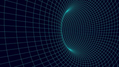Soyut kablo şeması tüneli. Işık bilimi solucan deliği. Vektör 3 boyutlu portal ızgarası. Gelecekçi fantezi hunisi.