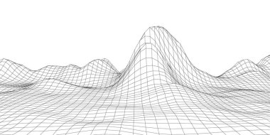 Vector dağı kablo çerçevesi. Teknoloji çokgen arazisi. Gelecekçi beyaz arkaplan.
