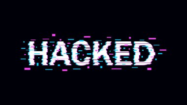 Etki arızalı bilgisayar ekranı hacklenmiş. Siber güvenliği şifrelemek ve hacklemek. Gürültülü soyut vektör dijital arkaplan.