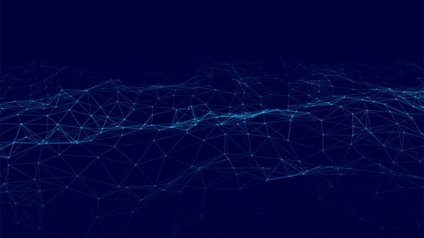 Parçacıkların soyut vektör teknoloji dalgası. Büyük veri görselleştirmesi. Hareket noktaları ve çizgileri olan karanlık bir arkaplan. Yapay zeka.