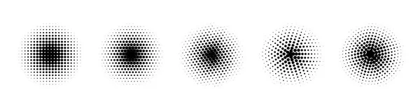 Noktalı vektör yarım ton daireler. Siyah beyaz gradyan desen tasarım elementleri.