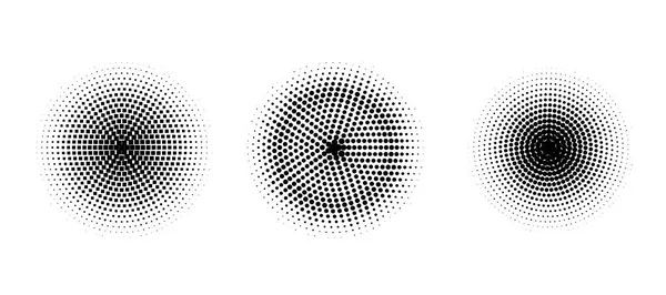 Conjunto Círculos Vectoriales Medio Tono Con Puntos Elementos Diseño Patrones — Archivo Imágenes Vectoriales