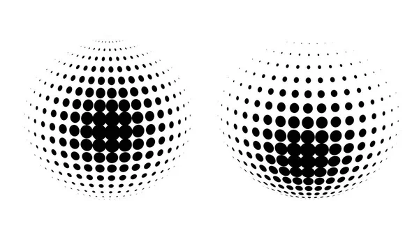 Set Vector Halftone Spheres Dotted Circles Black White Gradient Pattern — Stock Vector