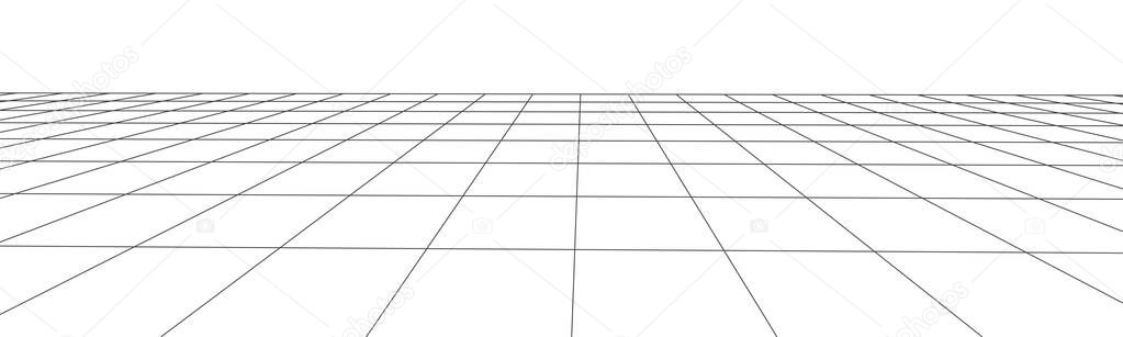 Technology wireframe landscape. Vector perspective grid. Digital space. Mesh on a white background.