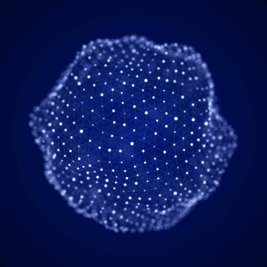 Parçacıkların ve çizgilerin gelecekteki mavi küresi. Ağ bağlantısı büyük veri. Soyut teknoloji geçmişi. 3d oluşturma.