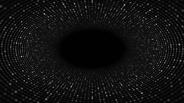 Soyut kablo şeması tüneli. Kara solucan deliği. Üç boyutlu portal ızgarası. Gelecekçi fantezi hunisi. 3d oluşturma.