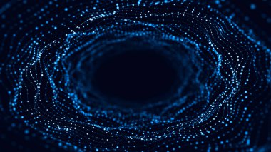 Soyut kablo şeması tüneli. Mavi solucan deliği. Üç boyutlu portal ızgarası. Gelecekçi fantezi hunisi. 3d oluşturma.